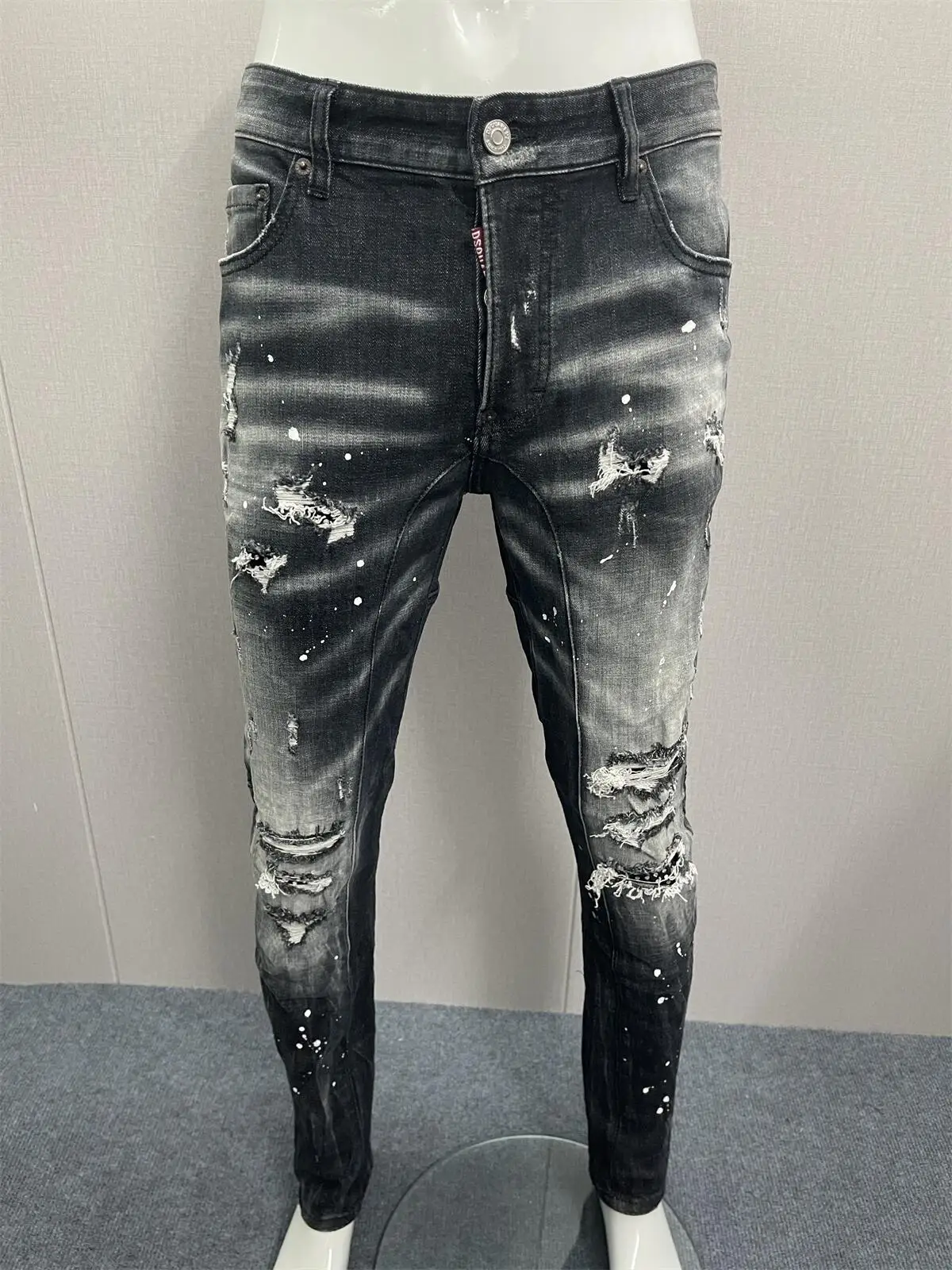 Top Trends: 2023 Spring / Summer New D2 Jeans Fashion Men&#039;s Water Wash Worn Hole Patch Paint 3D Cut Small Feet Grey Shoppable Styles