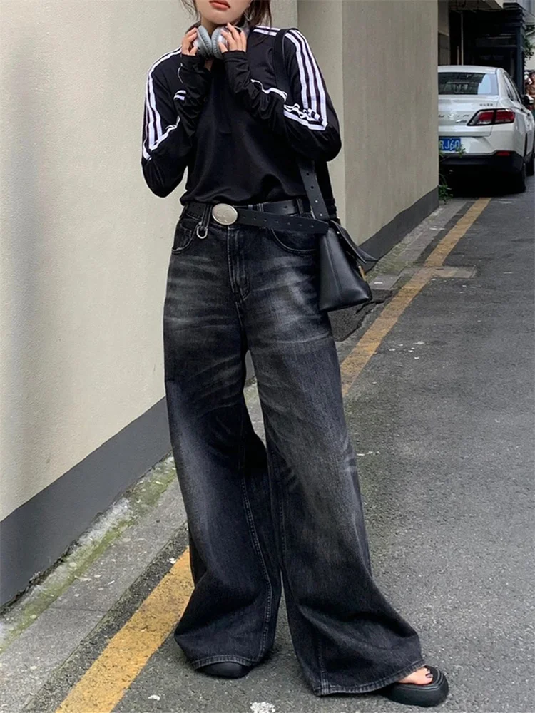 Top Trends: QWEEK Y2K Vintage Black Baggy Jeans Women Streetwear Grunge Oversized Wide Leg Denim Pants Harajuku Retro 90s Basic Trousers Shoppable Styles