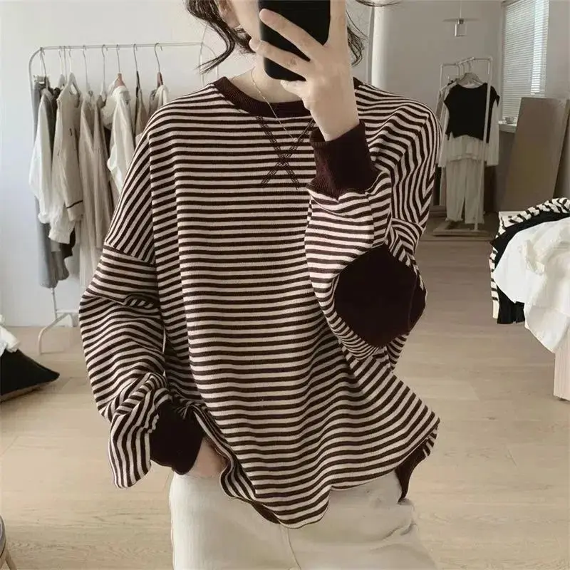 Top Trends: Spring And Autumn Women&#039;s Pullover Round Neck Long Sleeve Solid Printing Striped Patchwork Bow Loose Hoodies Fashion Casual Tops Shoppable Styles