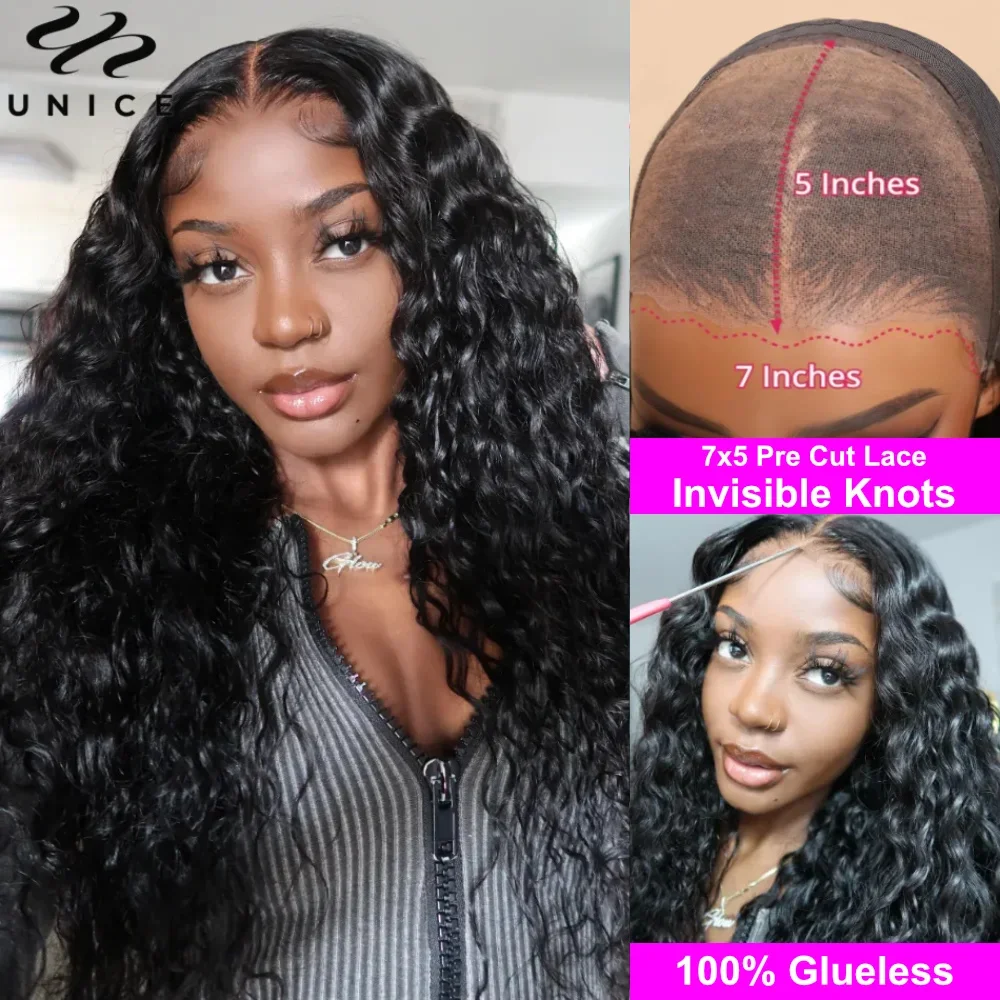 Top Trends: 7x5 Inch Pre Cut Lace Invisible Knots Wig Human Hair Pre Plucked Wear Go Glueless Wig UNice New Water Wave Lace Front Wig Shoppable Styles