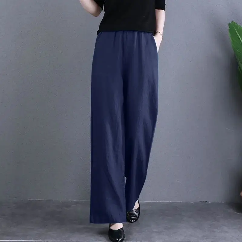 Top Trends: Women Spring Summer Oversized Vintage Wide Leg Pants Fashion High Waist All-match New Solid Casual Cotton Hemp Straight Trousers Shoppable Styles