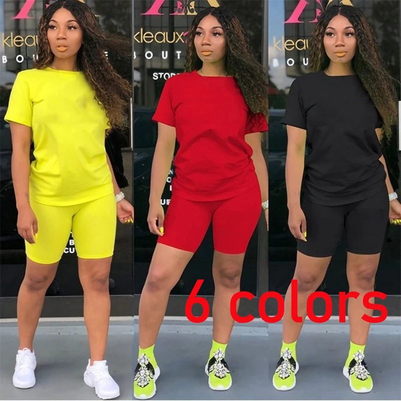 Top Trends: 2023 New Women Two Piece Short Set Ladies Short-Sleeved Romper Summer Outfits Casual Sportswear Biker Shorts Shoppable Styles