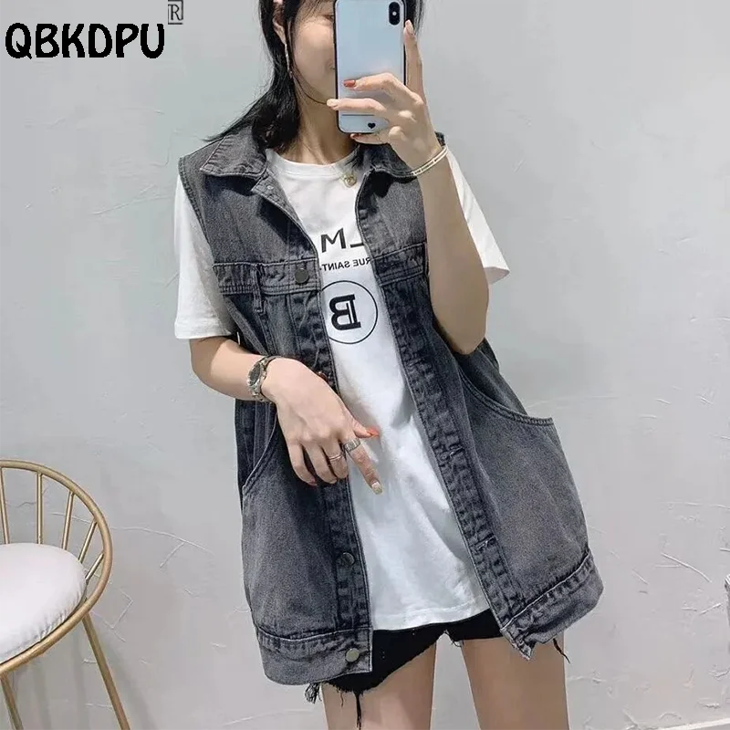 Top Trends: Oversize 5xl Vintage Denim Vest Women Korean Fashion Loose Sleeveless Jean Jacket Grey Black Chalecos Mujer Bleached Waistcoat Shoppable Styles