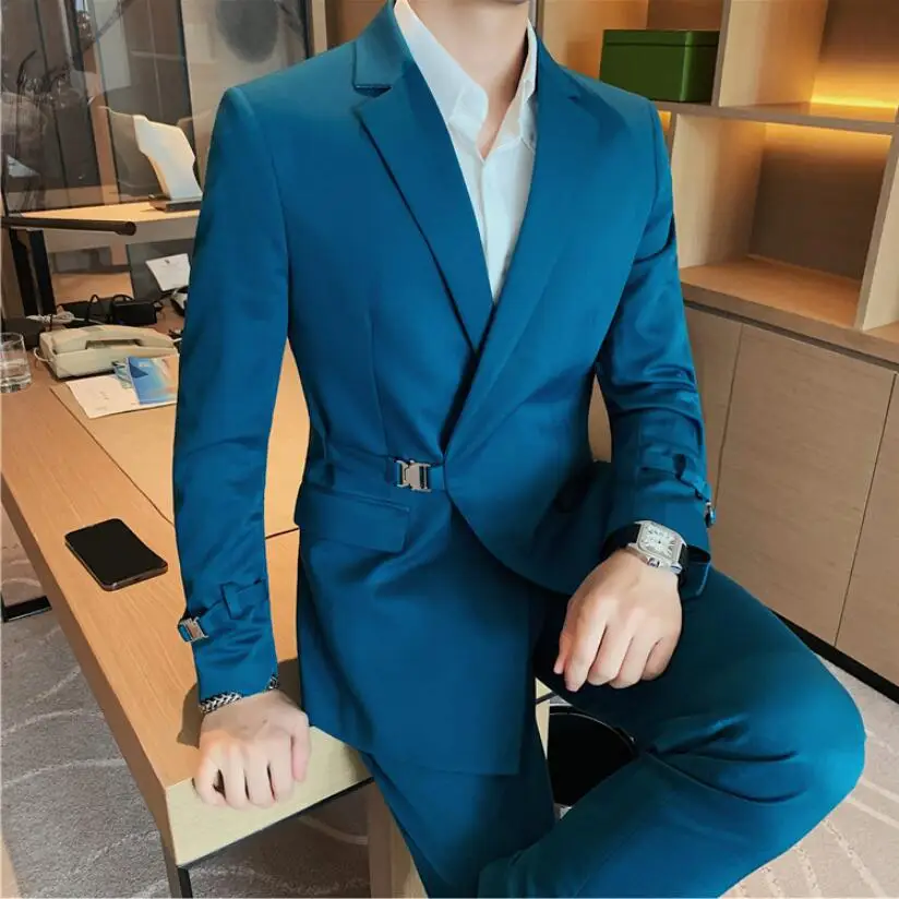 Top Trends: (Jacket+ Pants) Men Spring High Quality Business Suits / Male Slim Fit Fashion Casual Office Dress Men 2 Piece Casual Blazers S-4XL Shoppable Styles