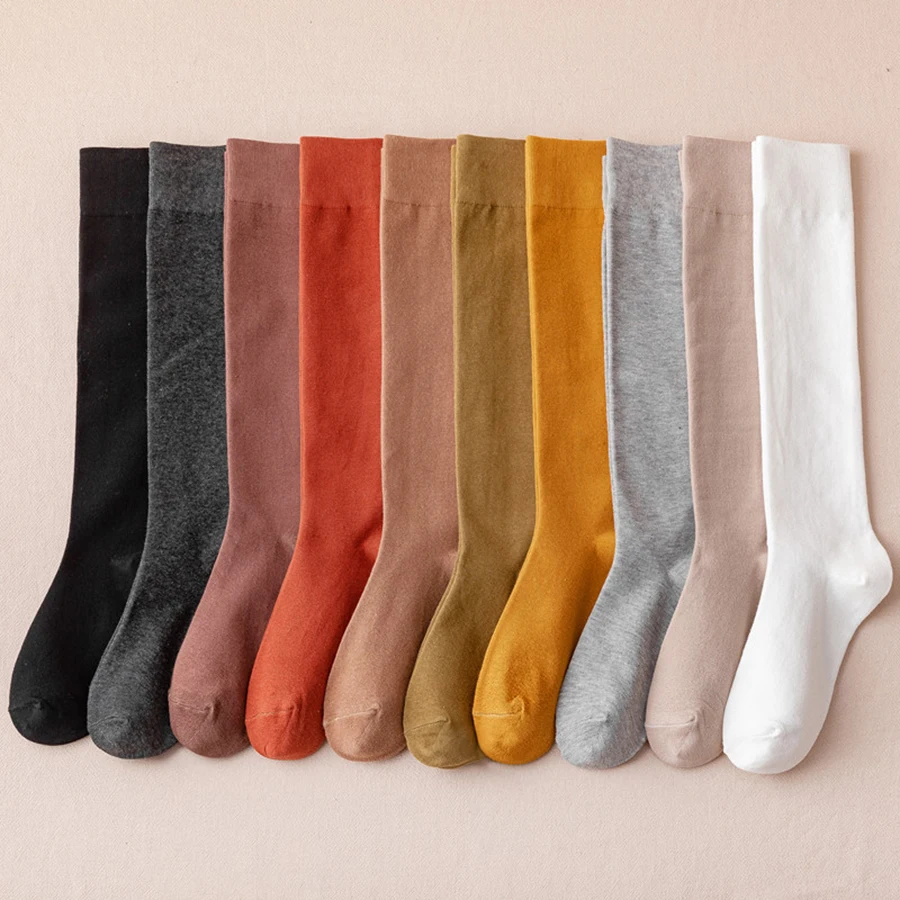 Top Trends: 1 Pack Cotton Knee Socks For Women Plain Solid Colors Black White Spring Autumn Elegant Soft Comfortable Knee High Stocking Shoppable Styles