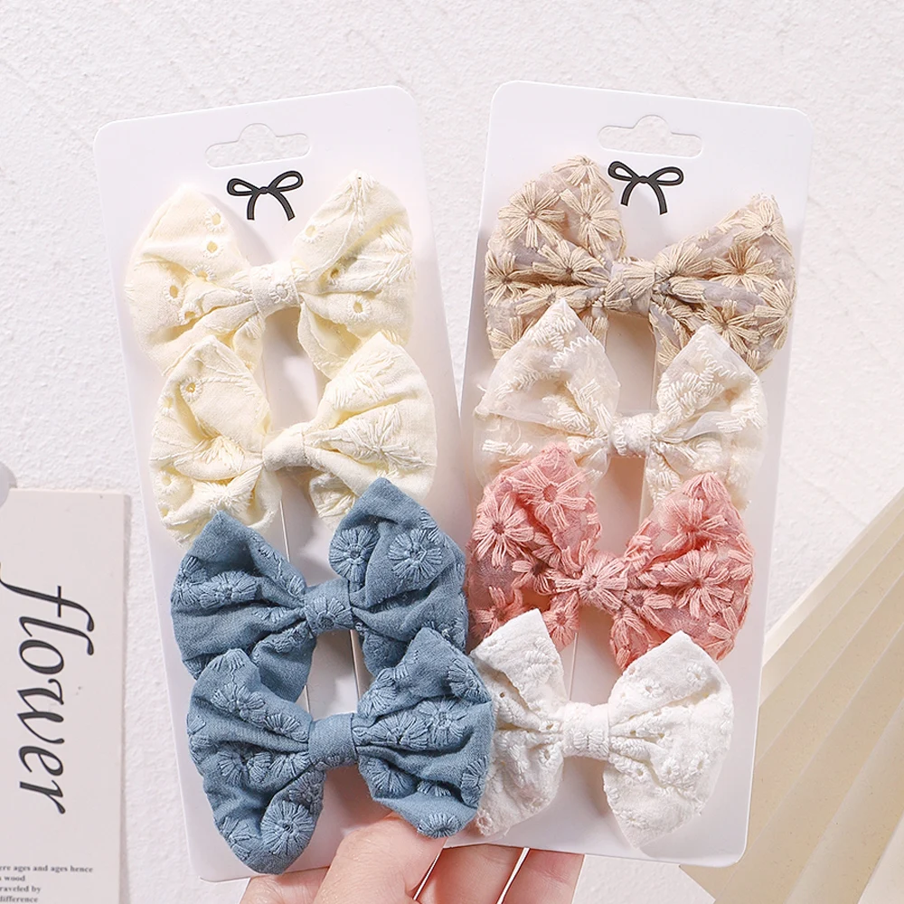 Top Trends: 4Pcs / Set Sweet Hair Bows Hair Clip Children Lovely Bowknot Hair Pins For Baby Girls Hair Accessories Print Hollow Hairgripe Gift Shoppable Styles