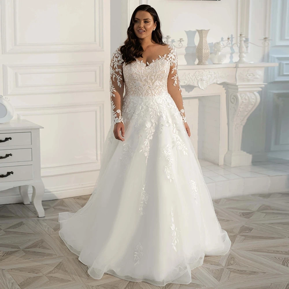 Top Trends: Vintage Lace Wedding Dresses Plus Size Elegant Big Women&#039;s Long Sleeves Scoop A Line Tulle Bridal Gowns свадебное платье Robe De Shoppable Styles