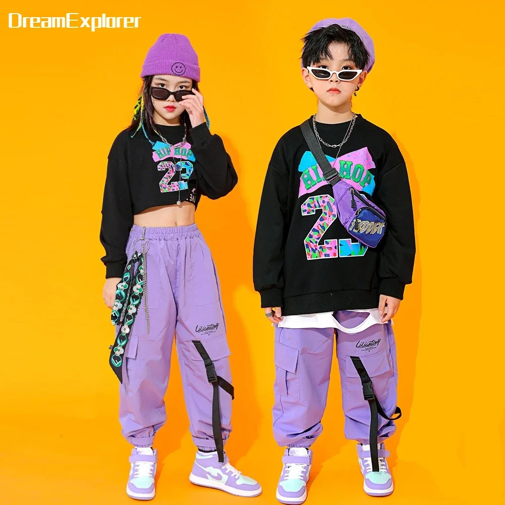 Top Trends: Boy Hip Hop Sweatshirt Solid Color Cargo Pants Girl Crop Top Street Dance Clothes Set Kids Streetwear Outfit Child Jazz Costumes Shoppable Styles