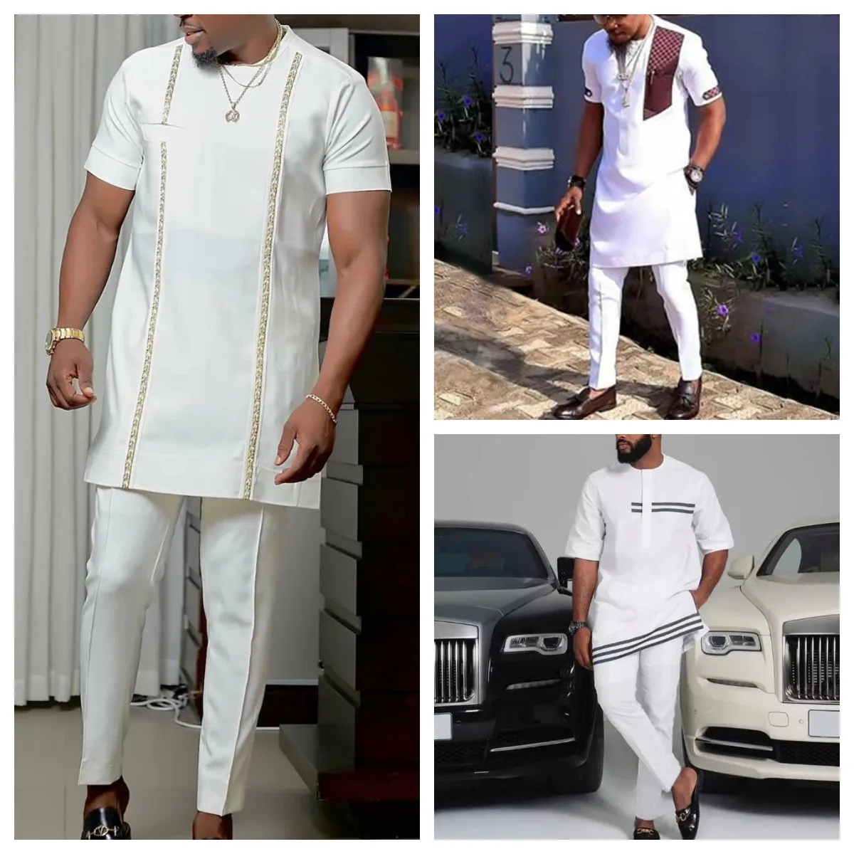 Top Trends: Kaftan Men's Two-Piece Suit Male Sets Round Neck Short Sleeve Ethnic Tops Shirt Trousers Comfortable Clothing Wedding Outfits Shoppable Styles