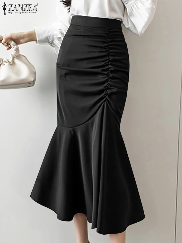 Top Trends: ZANZEA Elegant Sheath Midi Skirt Women High Waist Pleated 2023 Fashion Mermaid Long Skirts Ruffled Hem Sexy Bodycon Jupes Femme Shoppable Styles