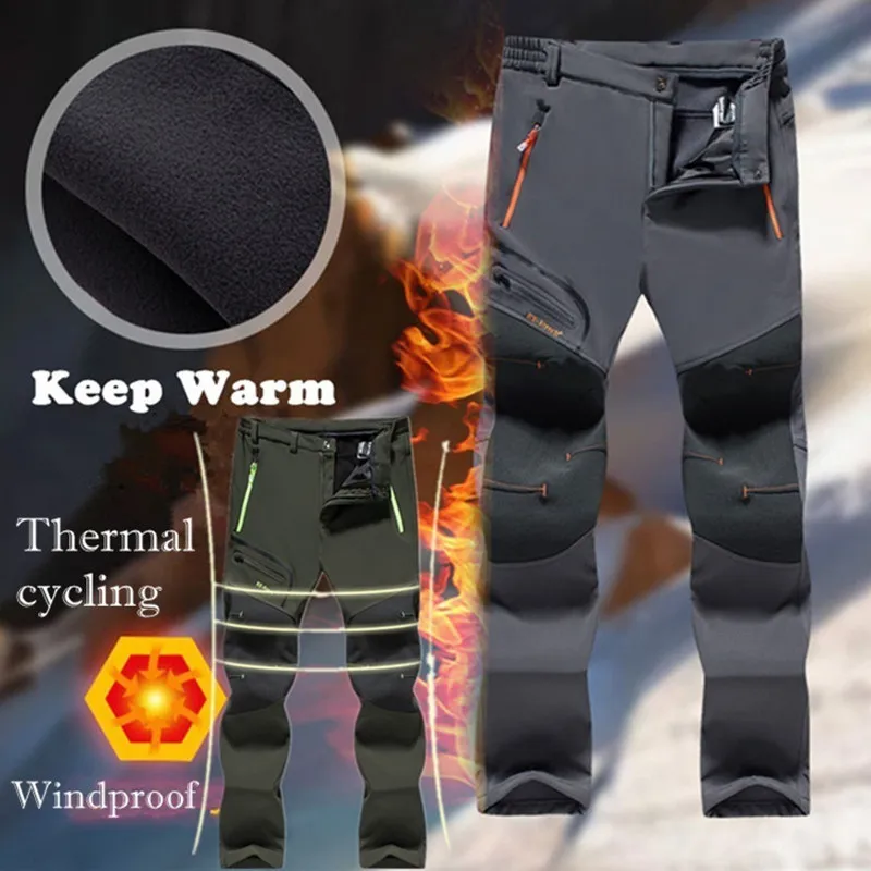 Top Trends: Men Waterproof Outdoor Cargo Pants Fleece Camping Sport Trousers Casual Male Winter Warm Plus Velvet Soft Shell Hiking Pants Shoppable Styles - Image 3