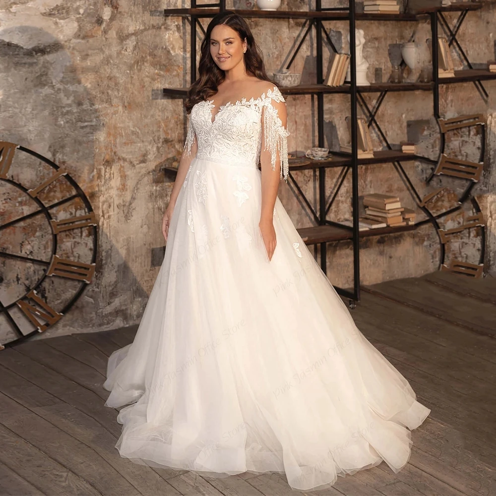 Top Trends: Plus Size Wedding Dresses For Women 2023 Summer Off Shoulder Soft Tulle Bridal Gowns With Lace Strapless Vestidos De Novia Shoppable Styles