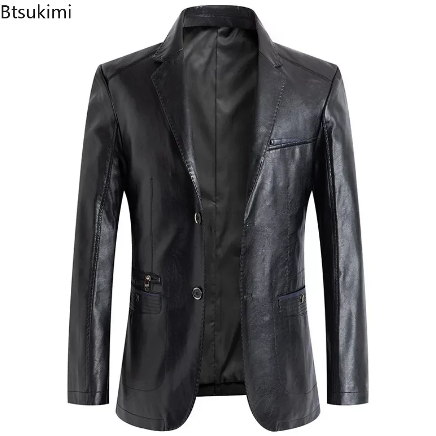 Top Trends: New 2024 Men's Brand Leather Jacket Spring Autumn Solid Color Slim Fit Blazer Jackets Man Causal Waterproof Coat Oversized M-7XL Shoppable Styles