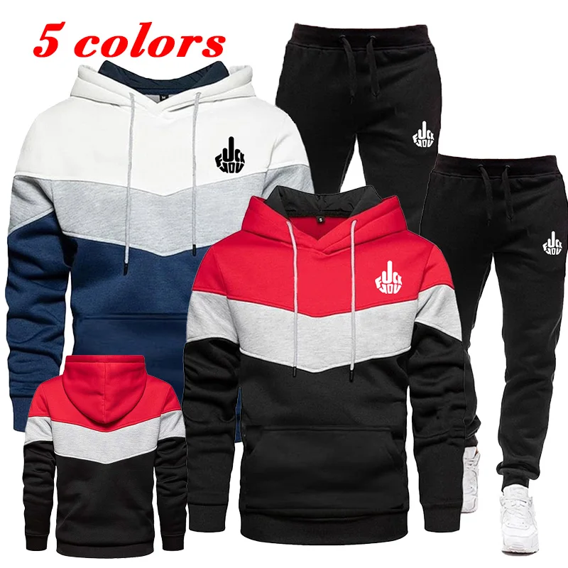 Top Trends: Two Piece Hooded Sports Set Men&#039;s Printed Tricolor Hoodie Sports Pants Jogging Set Jogging Sportswear Hooded Pullover Set Shoppable Styles