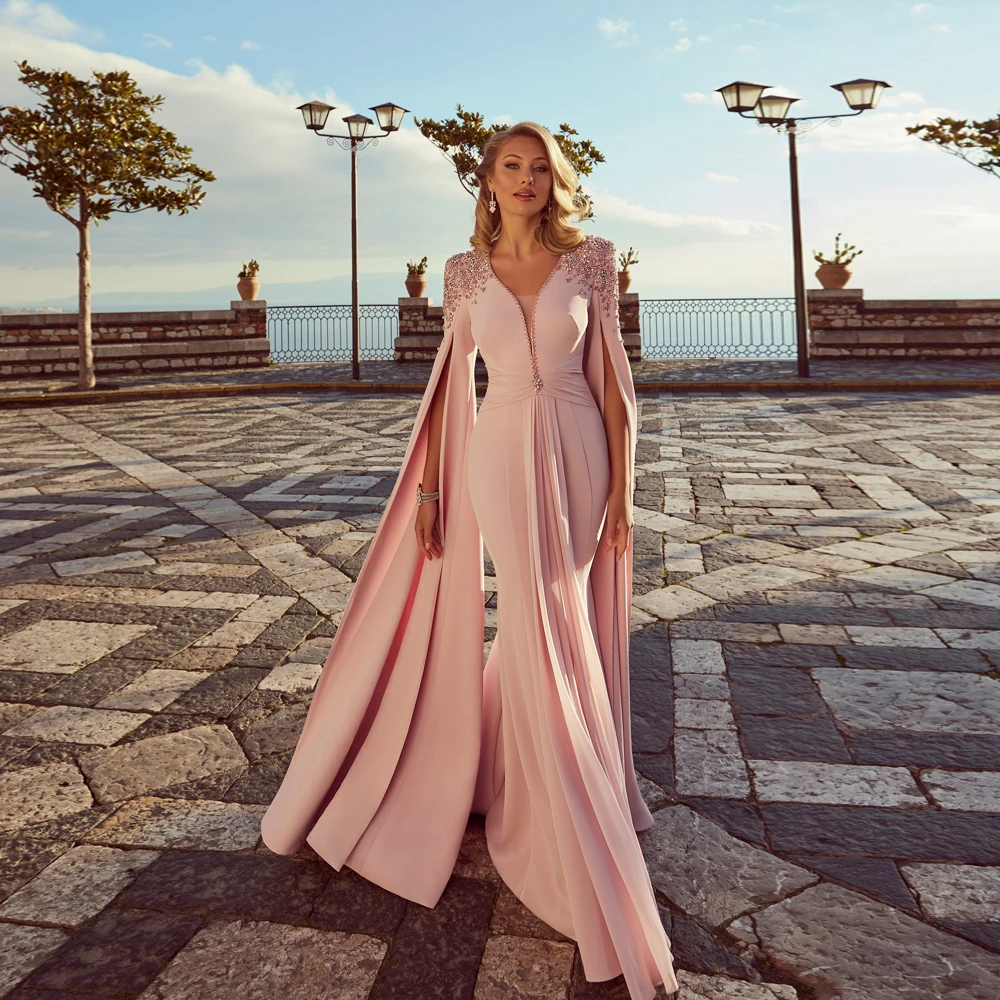 Top Trends: Exquisite Pink Mermaid Mother Of The Bride Dresses V Neck Long Sleeves Wedding Party Gowns Beadings Floor Length فساتين السهرة Shoppable Styles