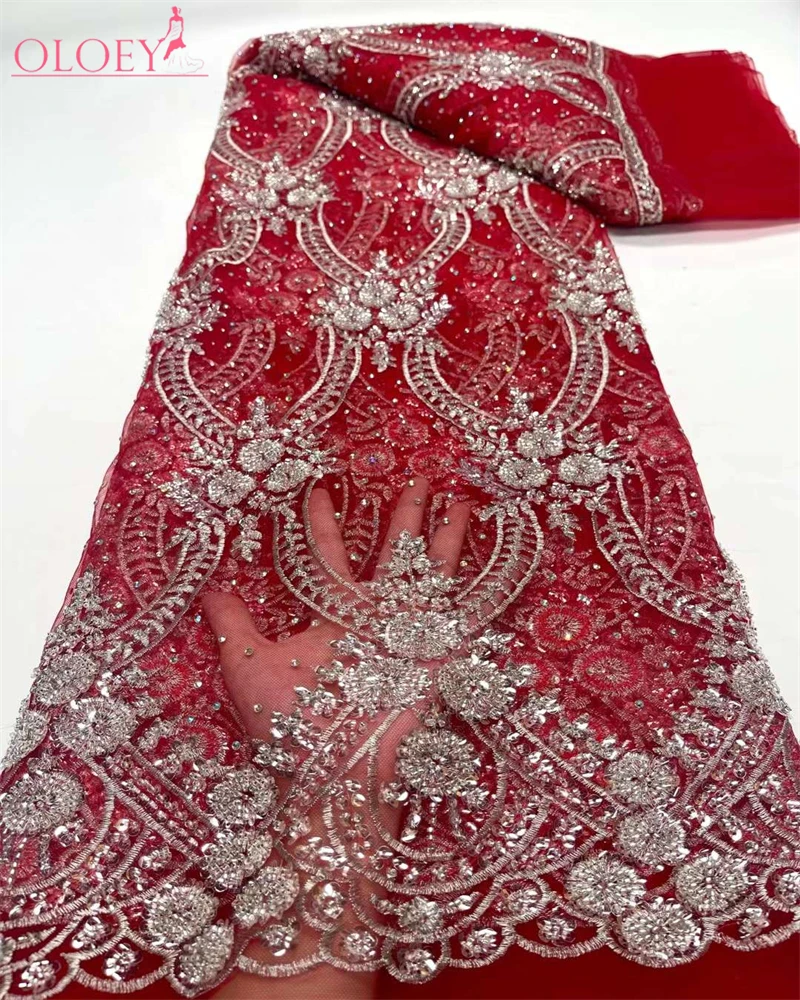 Top Trends: 2023 Fashion Elegant French Embroidery Beaded Lace Fabric African Nigerian With Sequins Fabric For Wedding Dress Shoppable Styles