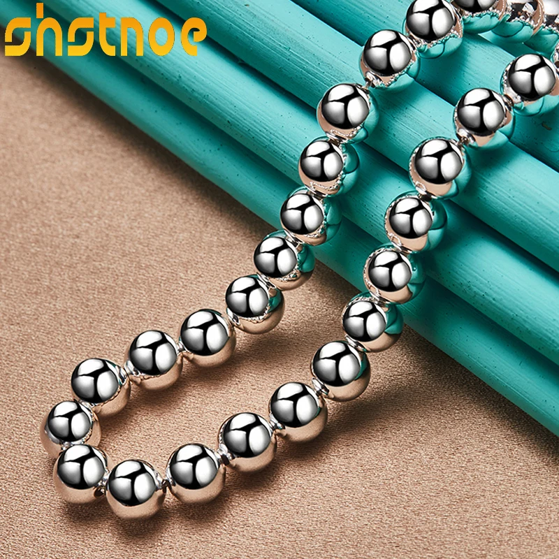 Top Trends: 925 Sterling Silver 8mm Smooth Beads Ball 18 Inch Chain Necklace For Man Women Party Engagement Wedding Fashion Charm Jewelry Shoppable Styles