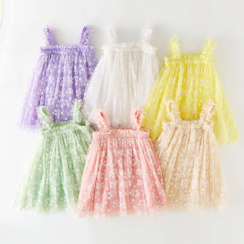 Top Trends: Girl Golden Flowers Cute Dress Summer Sleeveless Baby Tutu Dresses For Girls Birthday Party Tulle Princess Children&#039;s Ball Gown Shoppable Styles