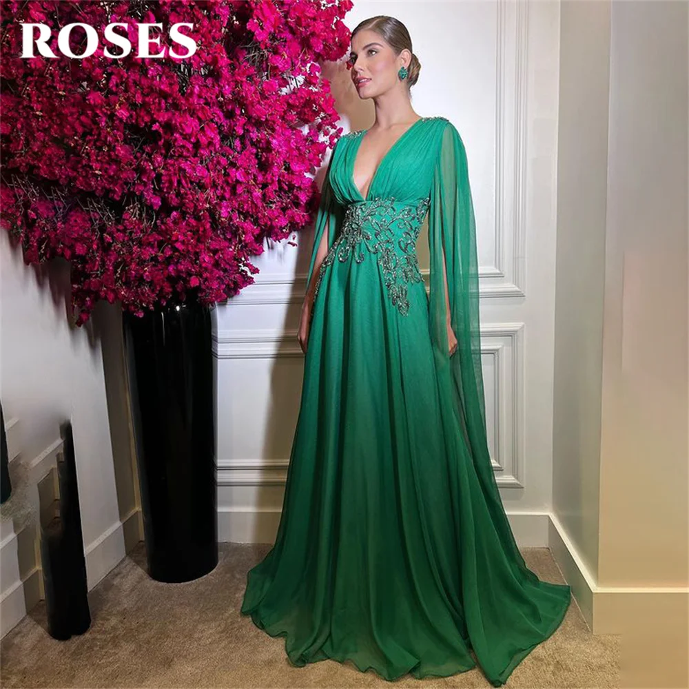 Top Trends: ROSES Green Beach Evening Dresses Embroidery Prom Dress فساتين السهرة Chiffion Party Dress For Woman فساتين للحفلات الراقصة Shoppable Styles