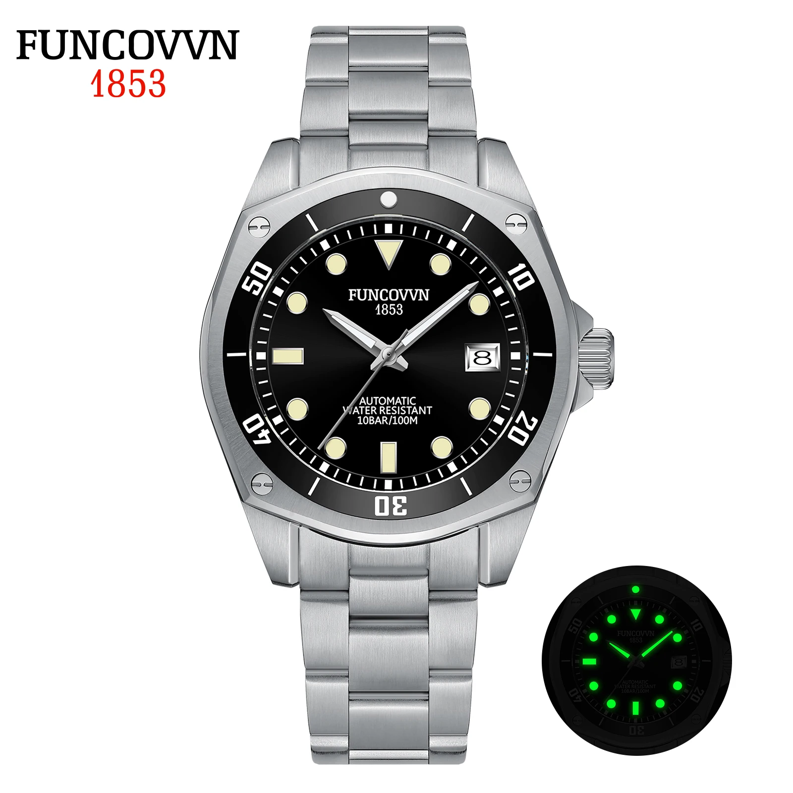 Top Trends: FUNCOVVN Automatic Mechanical Watch Man European American Business Leisure Wristwatch Luxury Silver Luminous Waterproof Watch Shoppable Styles