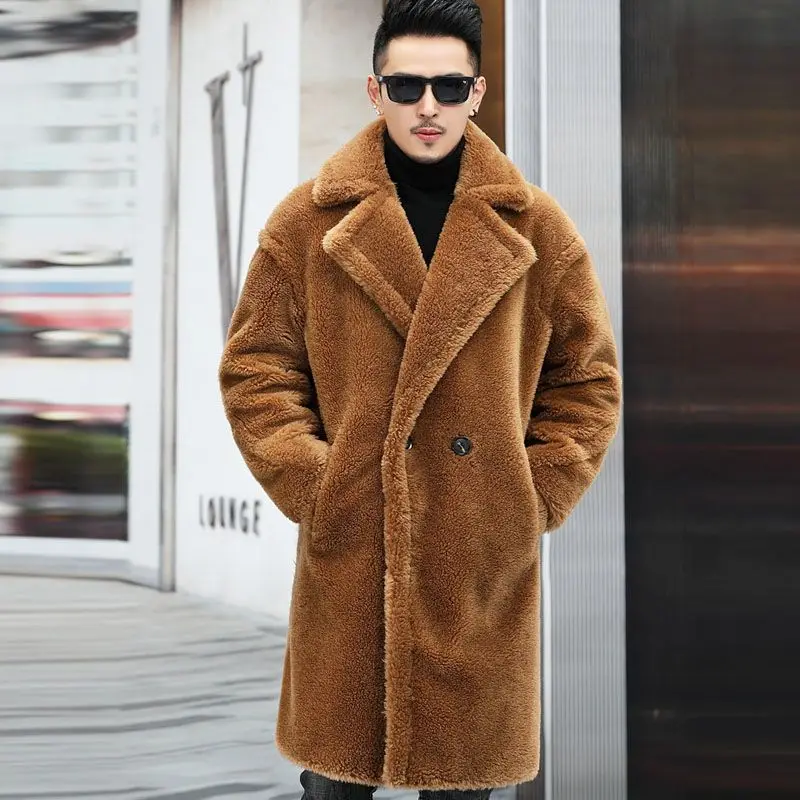 Top Trends: Warm Winter Men Leather Jacket Wool Long Alpaca Coat Fur Windbreaker Faux Fur Coat Windproof Outerwear Casual Fashion Shoppable Styles