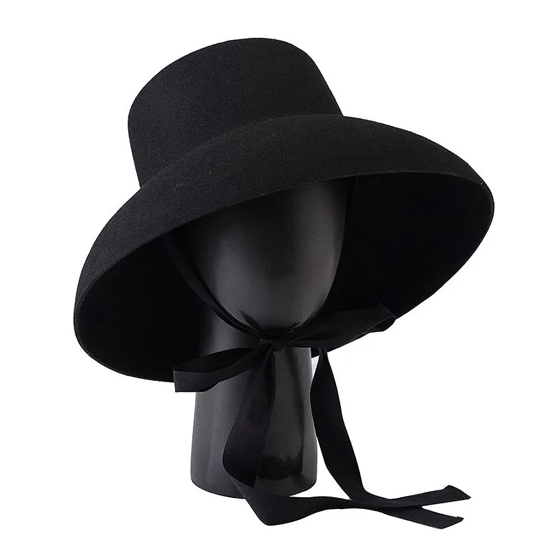 Top Trends: Retro Style Pure Wool Hat Wide Brim Winter Fedoras Women Ladies Band Lacing Cloche Hat For Cocktail Wedding Party Church Stage Shoppable Styles