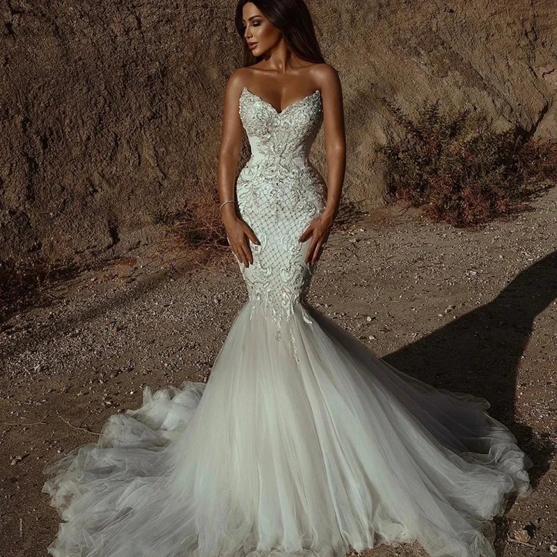 Top Trends: SoDigne Luxury Sexy Backless Mermaid Wedding Dresses Beading Lace Bride Dress Sleeveless Women Long Dubai Wedding Gown Shoppable Styles