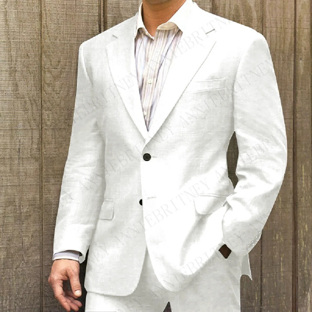 Top Trends: 2023 New Fashion White Linen Men Suits Set Casual Tuxedo Slim Fit Summer Beach Bridegroom Wedding Blazer Custom Suit For Men Shoppable Styles