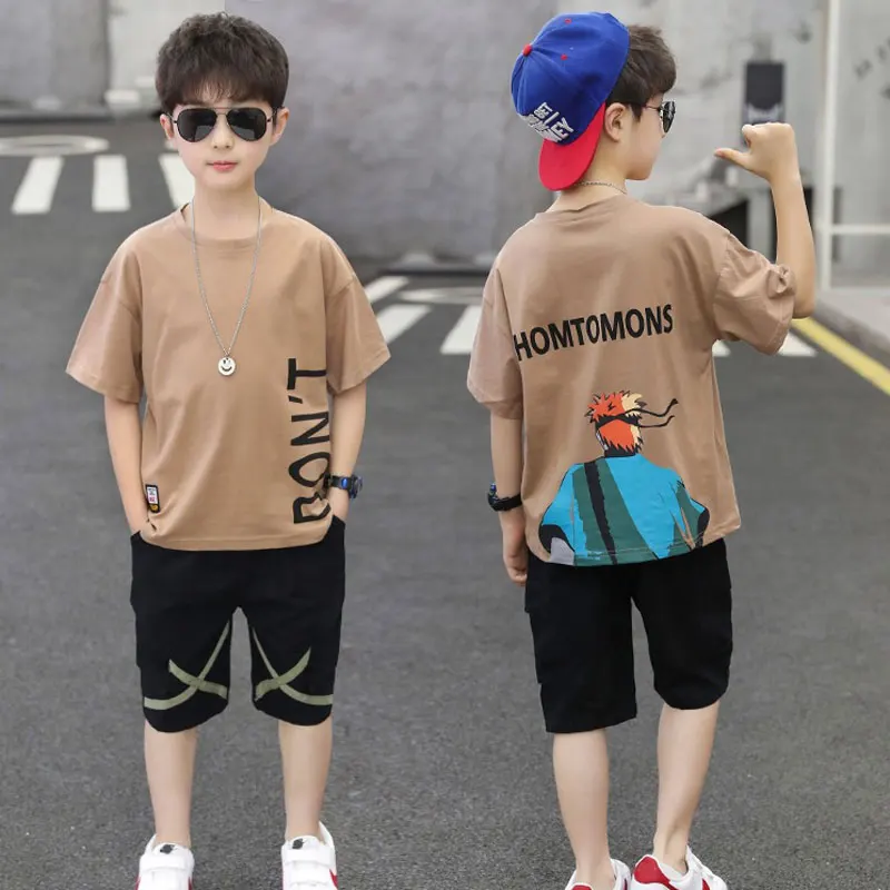 Top Trends: Kid Clothing Sets Teenagers Boys Short Sets Children Tracksuit Summer Vortex Letter T Shirt+ Shorts Sets Children Clothes Outfits Shoppable Styles