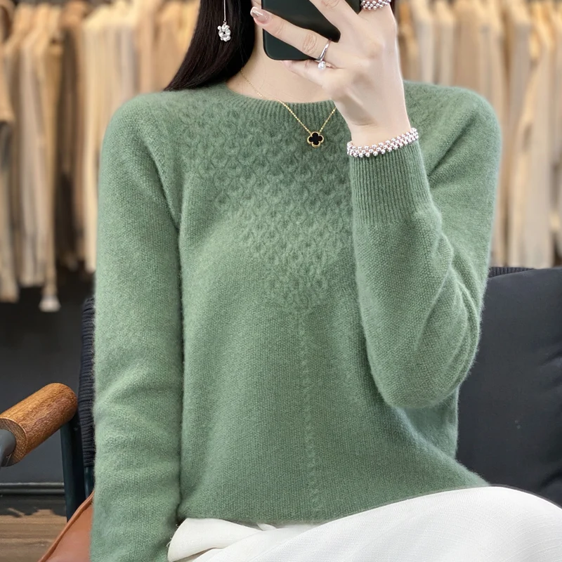 Top Trends: 100% Merino Wool O-neck Women&#039;s Sweater Autumn And Winter Long-sleeved Knitted Cashmere Sweater Pullover Loose Fashion Top Shoppable Styles