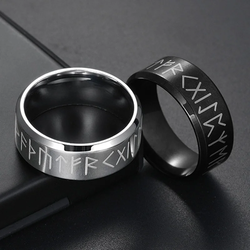 Top Trends: Men Ring Stainless Steel Fashion Style MEN Double Letter Rune Words Odin Norse Amulet RETRO Rings Charm Jewelry Accessoires Gift Shoppable Styles