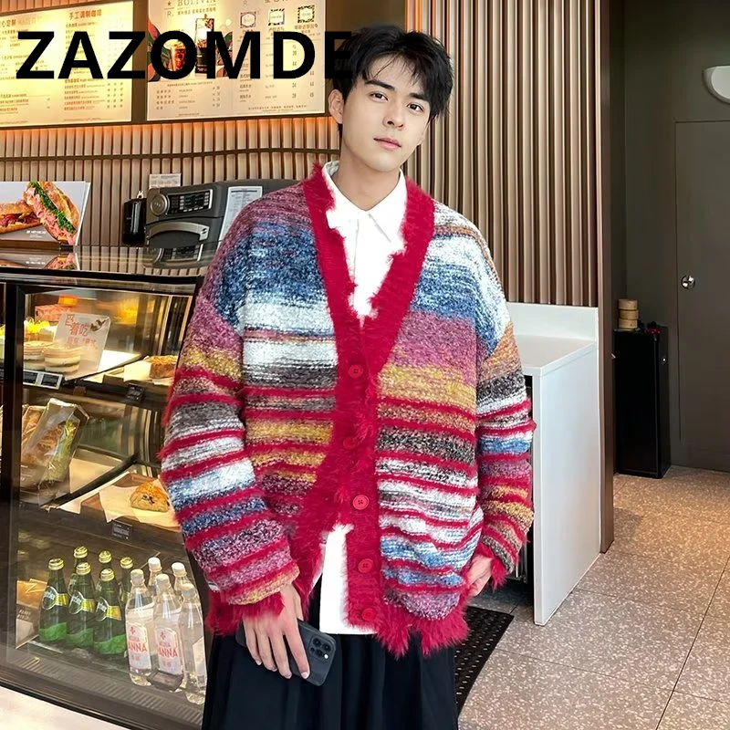 Top Trends: ZAZOMDE Fashion Y2K Cardigan Sweater Contrast Color Striped Sweater V-neck Single Breasted Knitwear Coat High Street Tops Winter Shoppable Styles - Image 3