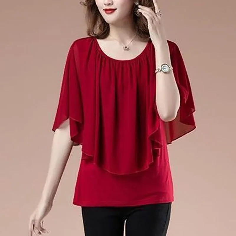 Top Trends: Elegant O-Neck Folds Batwing Sleeve Chiffon Blouse Women's Clothing 2023 Summer New Oversized Casual Pullovers Office Lady Shirt Shoppable Styles