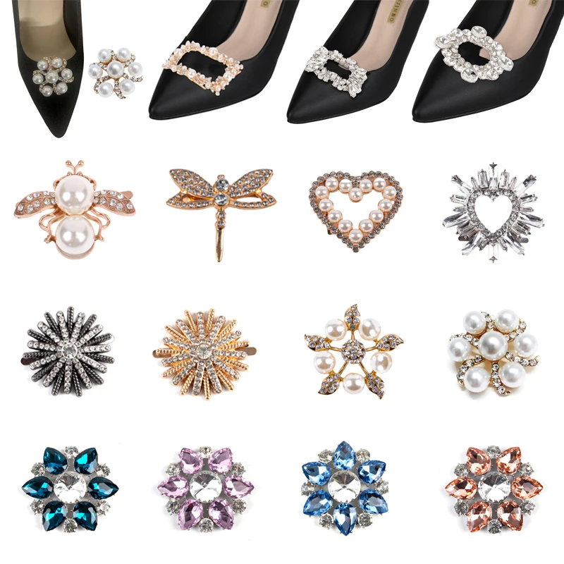 Top Trends: 1Pcs Shoe Clip Wedding Shoes High Heel Women Bride Pearl Rhinestone Shiny Decoration Clips Metal Shoe Buckle Shoe Accessory Shoppable Styles