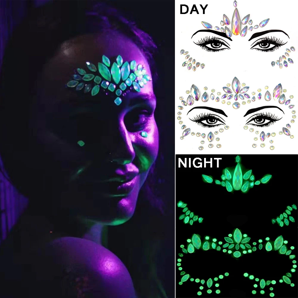 Top Trends: Luminous Glitters For Face Rhinestones Halloween Temporary Tattoo Glow In The Dark Face Jewels Sticker For Festival Party Makeup Shoppable Styles