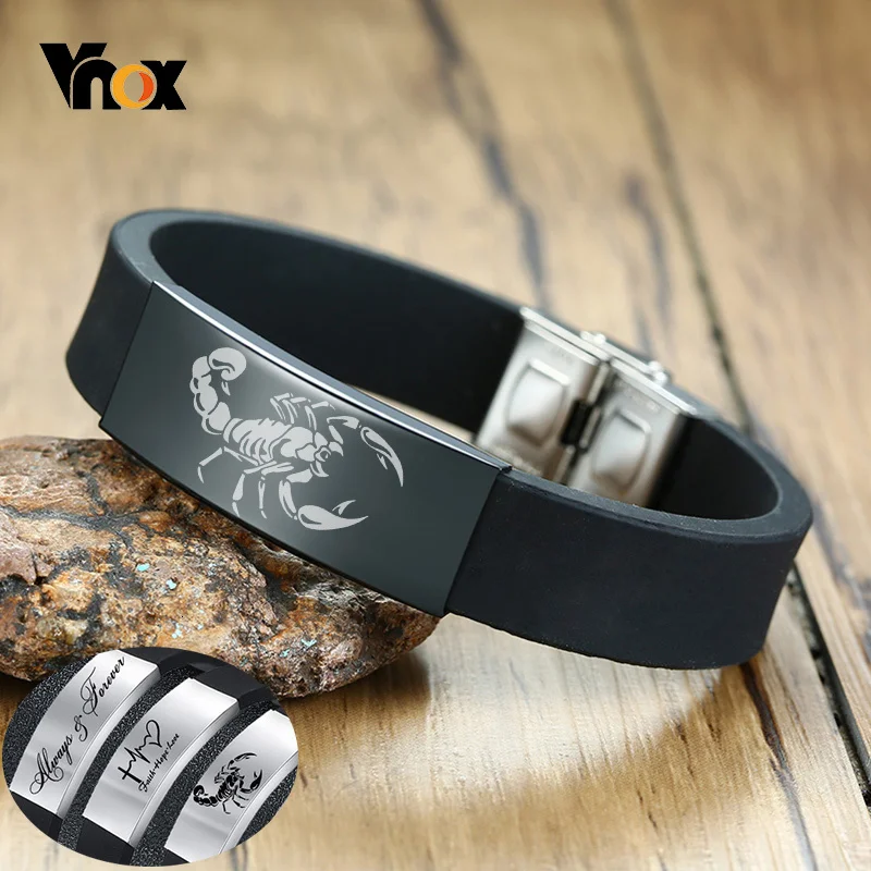 Top Trends: Vnox Personalize Engrave Bracelets For Men Comfortable Silicone Band With Stainless Steel ID Tag Custom Family BFF Gifts For Him Shoppable Styles