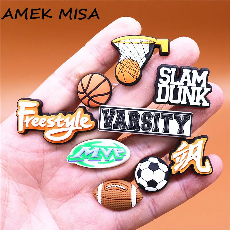 Top Trends: 1pcs Original Ball Game Style PVC Shoe Charms Decorations Mini Basketball Soccer Rugby Designer Clog Buckle Accessories Pins Shoppable Styles