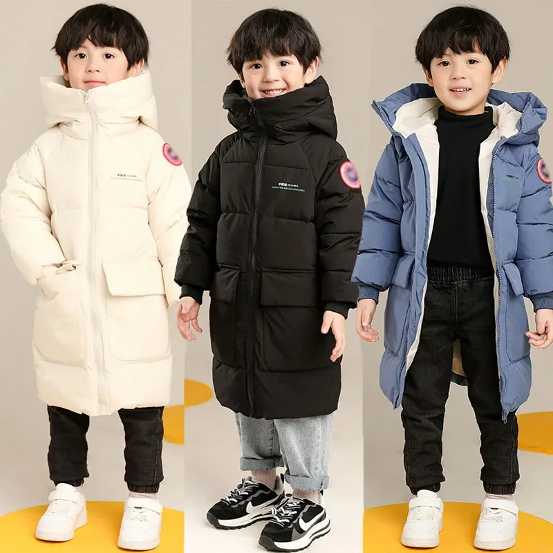 Top Trends: 2023 New Winter Boys Jacket Solid Color Mid-Length Keep Warm Cold Protection Hooded Down Cotton Windbreaker Coats For 3-10 Years Shoppable Styles