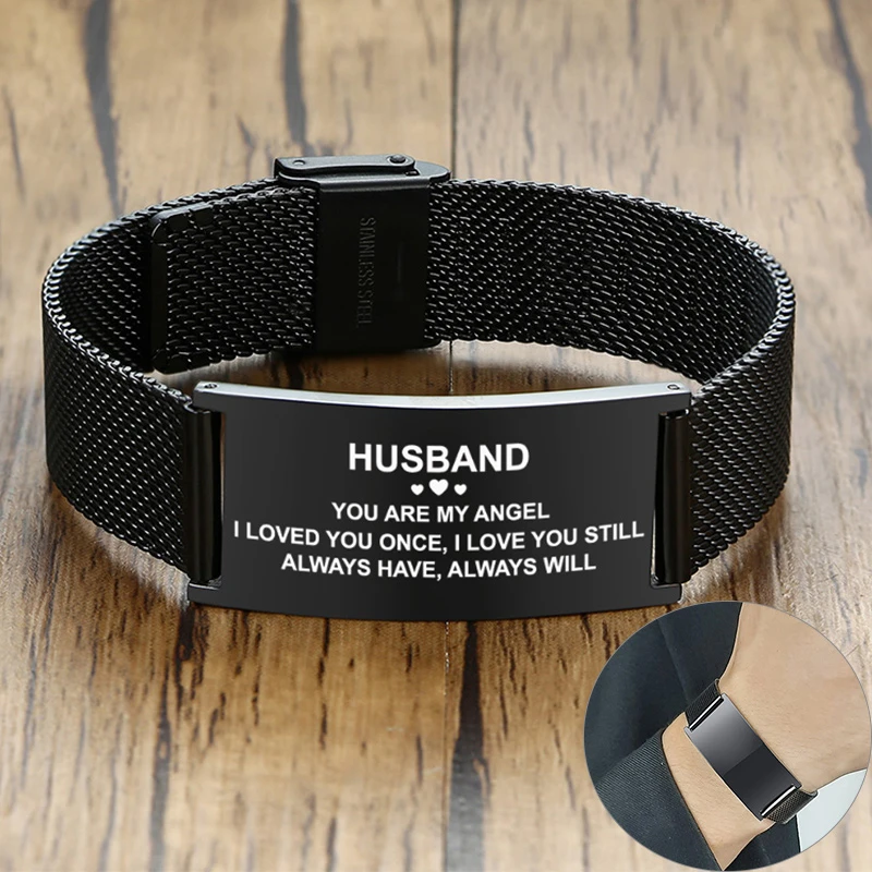 Top Trends: Stylish Men Stainless Steel Stretch Mesh ID Bracelets Custom Jewelry Personalize Engrave Stainless Steel Wrist Gifts For Him Shoppable Styles