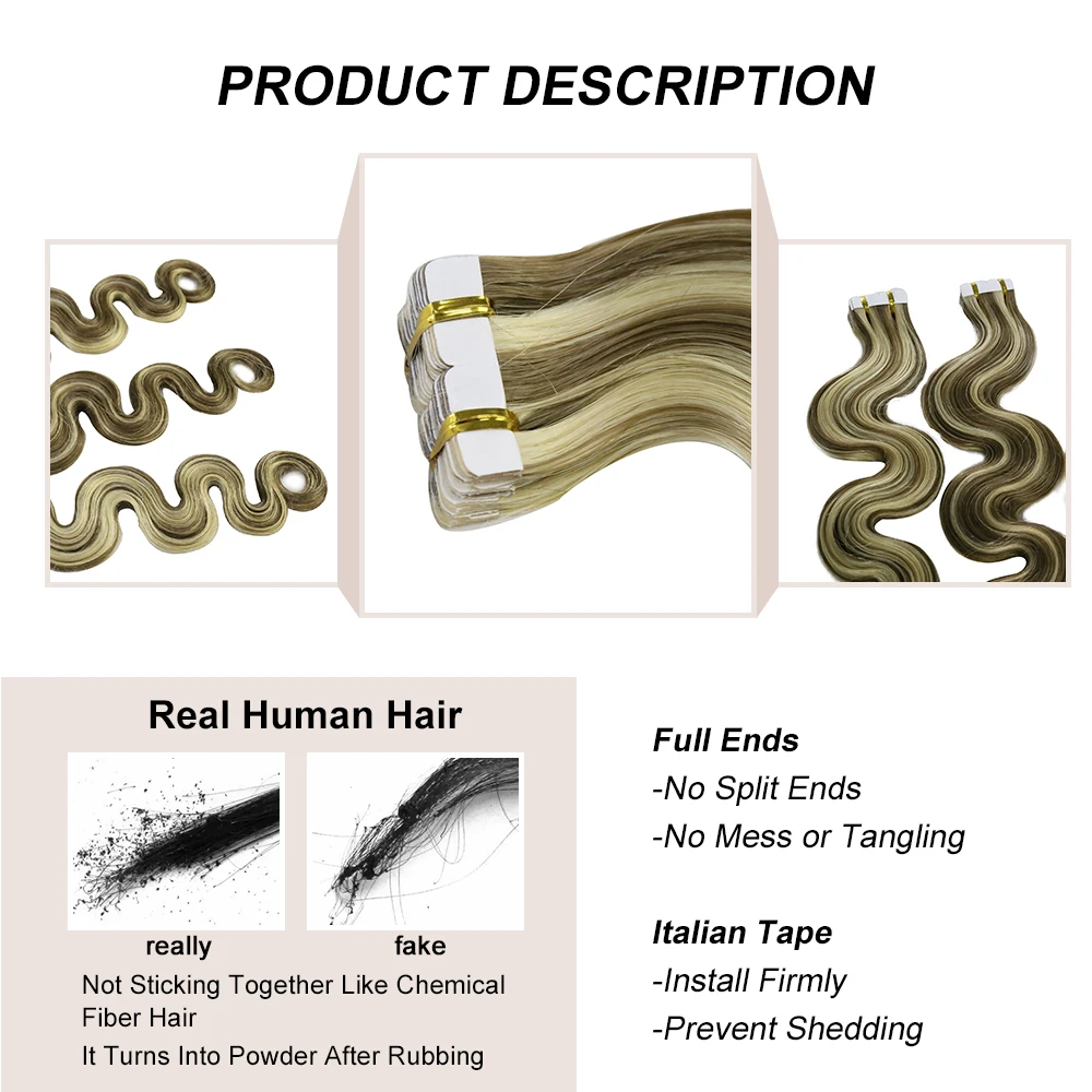 Top Trends: Tape In Hair Extensions Human Hair Body Wave Brazilian Remy Human Hair 2g / pc 2.5g / pc 20pcs Natural Hair Extension Ombre Blonde Shoppable Styles - Image 6