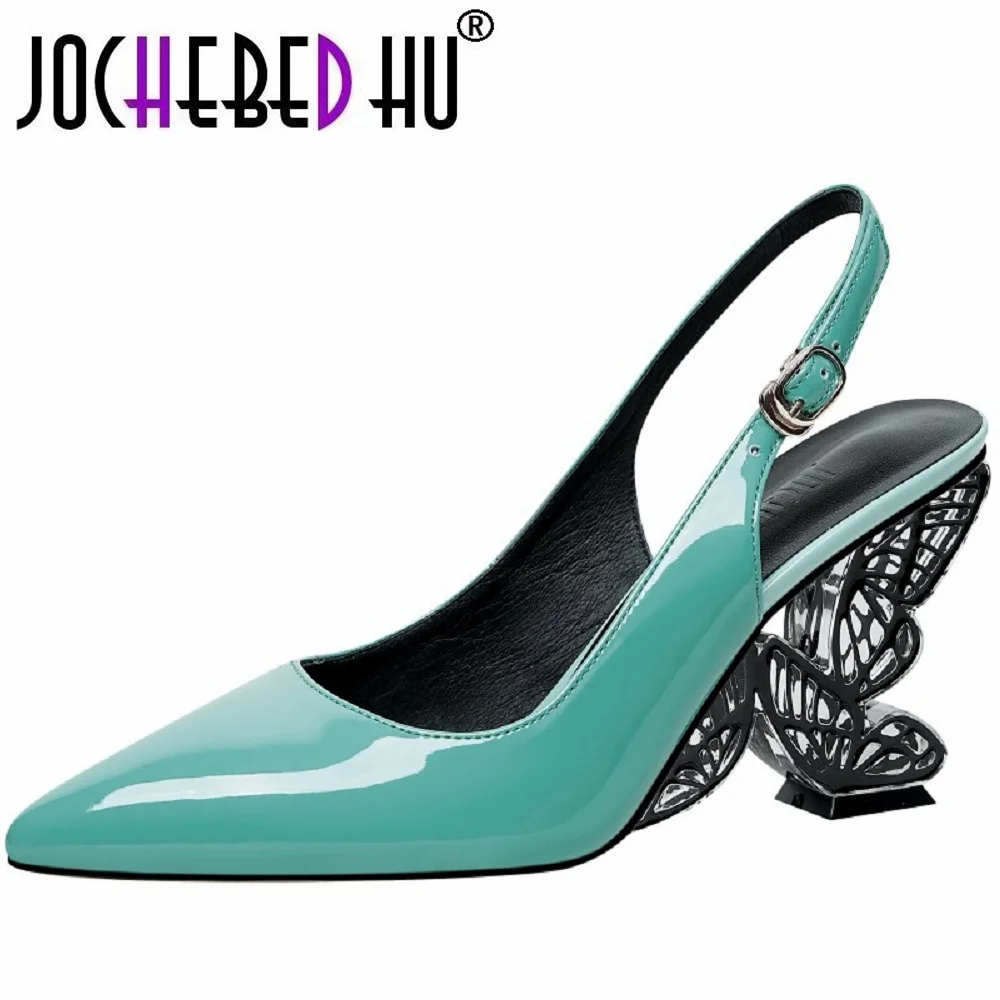 Top Trends: JOCHEBED HU 2024 New Butterfly Heel Women Pumps Genuine Leather Pointed Toe Strange High Heels Gladiator Prom Dress Shoe 33-44 Shoppable Styles