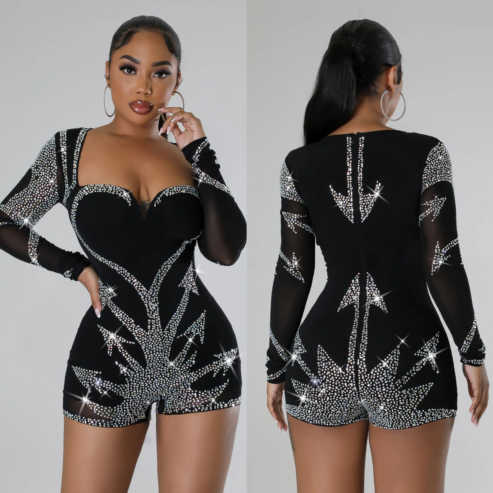 Top Trends: Rhinestone Sexy Jumpsuits For Women Elegant Rompers One Piece Bodycon Pink Jumpsuit Playsuits Fall Clothes 2023 Shoppable Styles