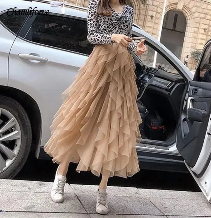 Top Trends: Chamliforve Women Tulle Mesh Skirt Elegant Elastic Waist Fairy Long A-line Tutu Skirt For Spring Summer Long Skirt Shoppable Styles