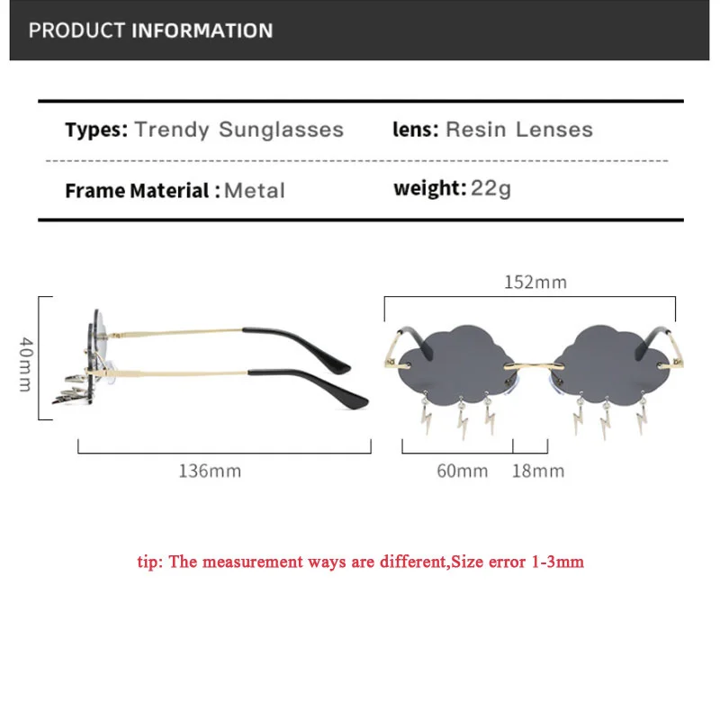 Top Trends: Fashion Rimless Cloud Shape Sunglasses With Lightning Pendant Women Luxury Brand Designer Funny Sun Glasses Female Shades UV400 Shoppable Styles - Image 5