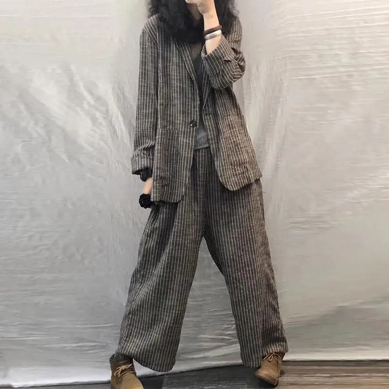 Top Trends: 2023 Spring Autumn Women Suit Large Size Casual Suits Fashion Art Retro Loose 2 Piece Set Women Suit Blazer And Pants Linen Set Shoppable Styles