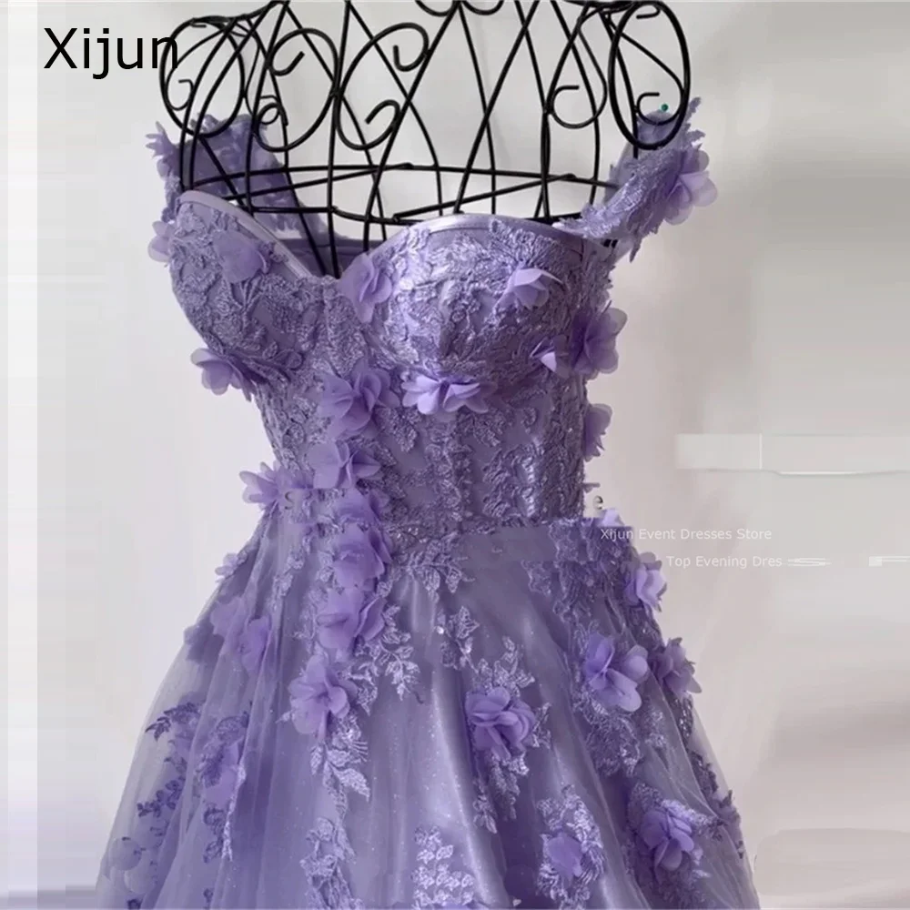 Top Trends: Xijun Long Purple Prom Gowns Tulle Evening Dresses Simple Prom Dress 3D Flowers Formal Elegant Tiered Ankle Length 2023 Formal Shoppable Styles