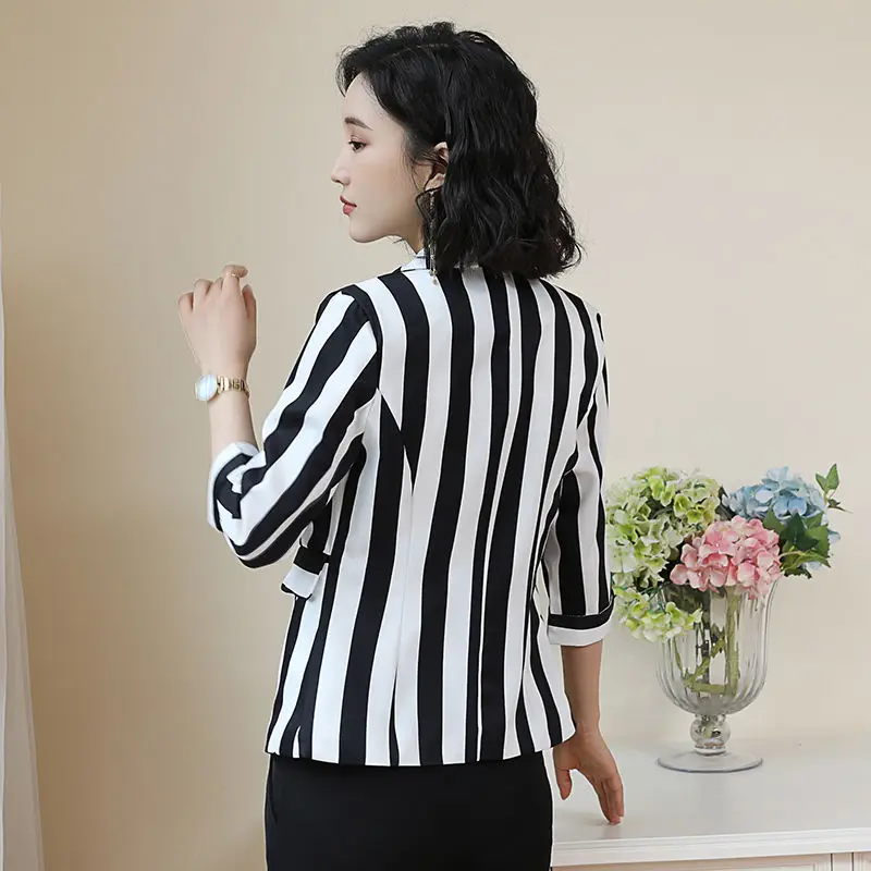 Top Trends: Casual Blazer Fashion Black And White Suit 2021 Spring Autumn Women Blazers Coat New Ladies Temperament Casual Striped Jacket Shoppable Styles - Image 6