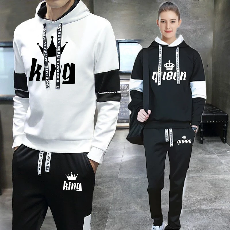 Top Trends: 2023 Couples Hooded Tracksuit King Or Queen Print Lovers Hoodies Sets Sweatshirt + Jogging Sweapants 2PCS Suits Matching Clothing Shoppable Styles