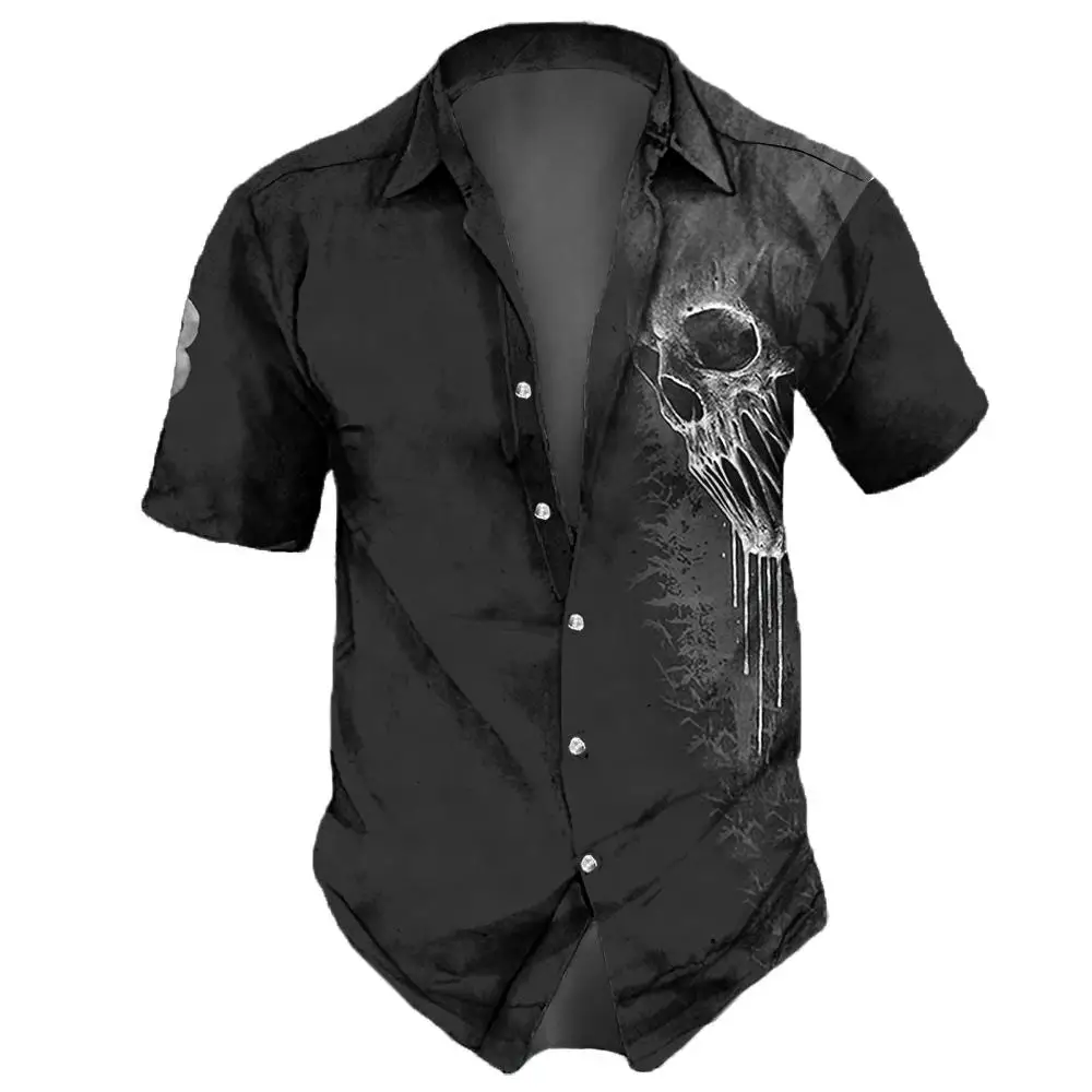 Top Trends: 2023 Skull Men&#039;s Shirts Lapel Streetwear Vintage Shirt For Men Street Hip Hop Short Sleeve Top Party Summer Men Hawaiian Shirts Shoppable Styles