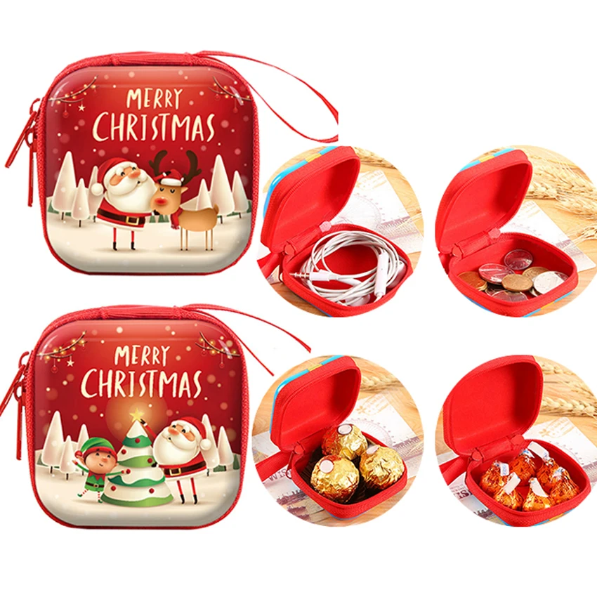 Top Trends: Tinplate Coin Purse Earphone Storage Bag Christmas Gifts Santa Claus Elk Pattern Coin Purse Key Coin Coin Bag Red Coin Purse Shoppable Styles